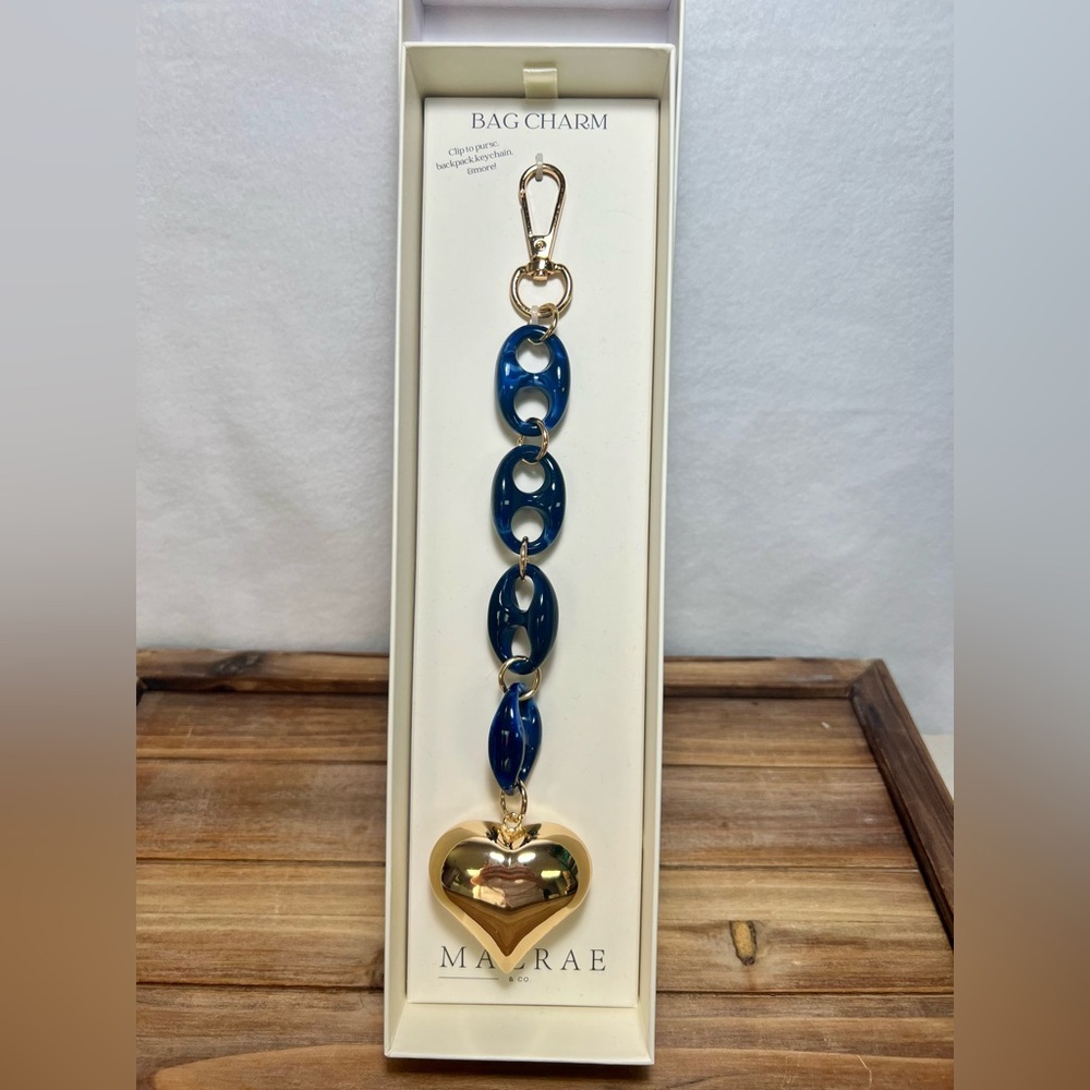 Blue and Gold Heart Bag Charm